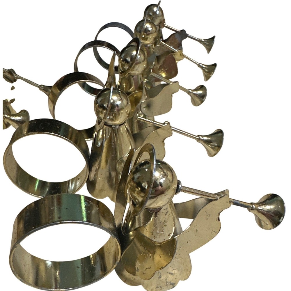Vintage Gold Angel Napkin Rings Set of 11 Herald Trumpet Christmas Table Decor